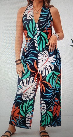 Beautifully printed jumpsuit with a halter top tie neck . Size 22 with high stretch ability 20.00