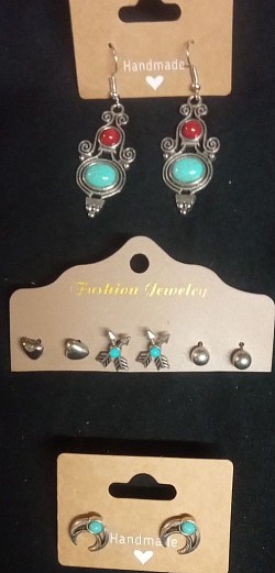 All three cards of silver and turquoise earrings for the very low price of $15.00